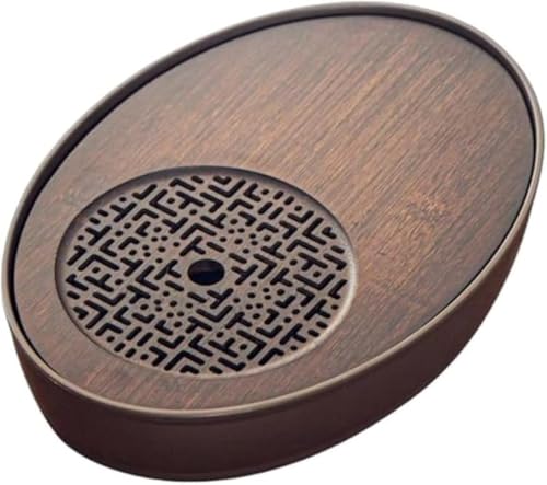 Zxyler竹製貯水式茶盤 楕円形ティートレー 中国茶器茶道専用茶台 茶皿茶盆茶道具 カフェコースター兼用 お茶・ティー両用メーカ直供茶盤