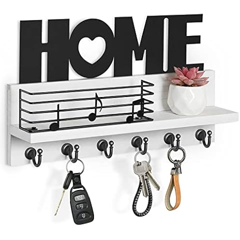 DINOSAM Soporte para llaves de pared con 6 ganchos resistentes y pieza decorativa de metal negro Cover