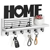 Dinosam Key Holder for Wall: Mail Organizer Wall Mount and Key Shelf with 6 Sturdy Hooks and Black M