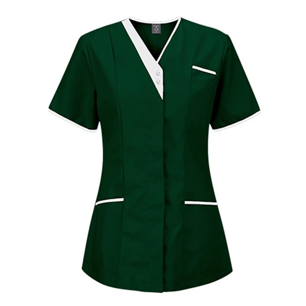 Sizoer Casaca Sanitaria Mujer con Dibujos Manga Corta Cuello En V Bata De Laboratorio Mujer Ligero Batas Maestra Camiseta Tirantes Mujer con Bolsillos Pantalones para Trabajos Sanitarios