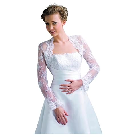 Long Sleeve Lace Bolero Shrug Jacket for Wedding Dress - E100 - Off-White - UK 14 Cover
