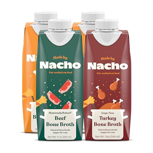 Made by Nacho Bone Broth Cat Food Topper for Hydration and Picky Eaters - Add Protein and Flavor to Your Dry Cat Food 11 oz. (Pack of 4) Variety Pack
