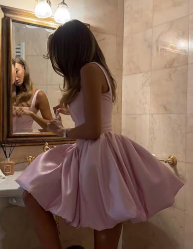 LORIE Short Homecoming Dresses for Teens Square Neck A-Line Satin Cocktail Party Graduation Gown3