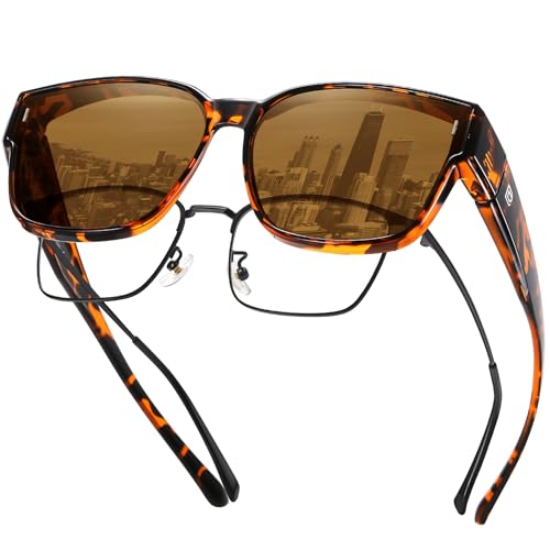 Image of DUCO Fit Over Sunglasses for Men Women Wear Over Glasses Retro Wrap Around Polarized Sun Glasses UV400 Protection DC8981