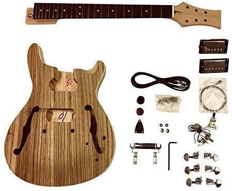 GDPRZS.Mahogany Semi hollow body with Zebrawood Veneer with white binding on body Electric Guitar DIY Kit for Student & Luthier Projects
