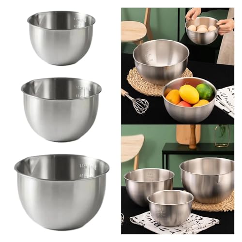 Cuenco for mezclar de acero inoxidable, antideslizante, for batir huevos, ensalada metal, Compatible con preparación cocina, sopa, aperitivos, magdalenas(2.5L) - imagen 3