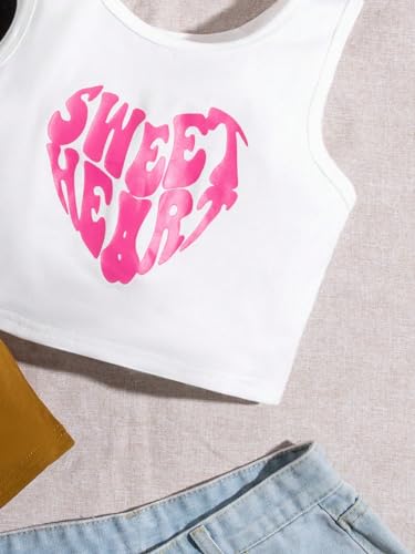 WDIRARA Girl's Casual Letter Print Crop Tank Top 3 Pcs Round Neck Tank Set Kids Summer Outfits3