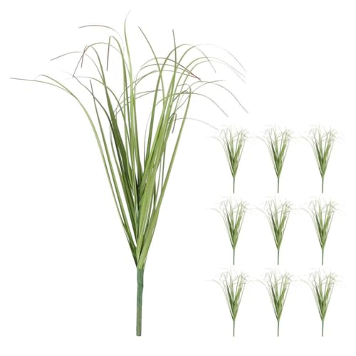 HOLIDYOYO 10pcs Artificial Grass Fake Plants Tall Outdoor Plastic Plants Faux Greenery Grass for Home Garden Office Patio Pathway Front Porch Farmhouse Décor