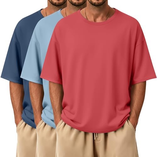 JoyMotion 3 Pack Men's Oversized Crewneck Tees, 3-Color, Small
