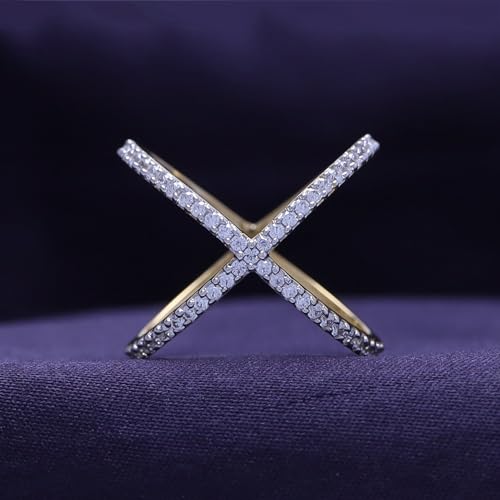 AFFY Round Shape White Cubic Zirconia Criss Cross X Ring in 14k Gold Over Sterling Silver3
