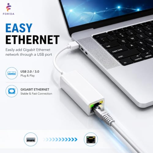 Image of FORIDA USB 2.0 to Ethernet LAN Adapter RJ45, 10 /100 Mbps Network Converter for Laptop & PC, Compatible with Windows 11 /10 /8 /7, Mac OS & Linux, Plug & Play USB to LAN Adapter