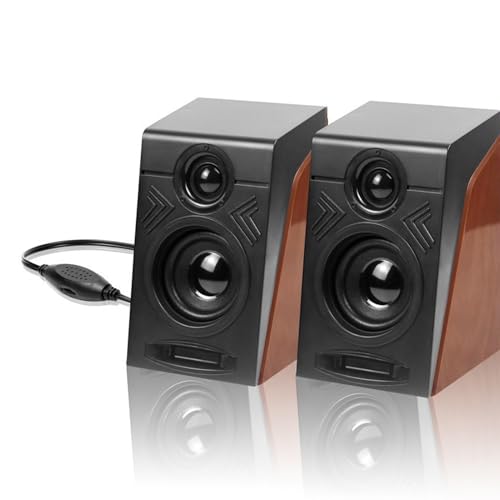 Denash PC Speakers, Low Distortion Wooden Color Wired Laptop Speakers,Deep Bass Clear Sound Quality Plug & Play Computer Speakers for PC Phone Laptop