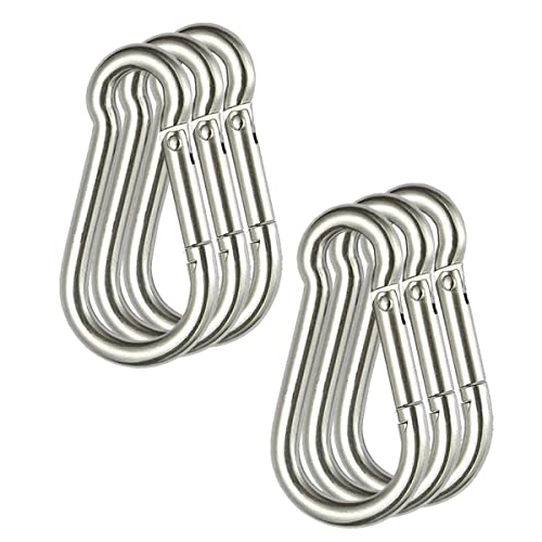 MYUYONG 6 PCS 304 Stainless Steel Carabiner Spring Snap Hook?Silver Quick Link Clip Keychain for Keys Swing Set Camping Fishing Hiking Traveling (4 Inch)