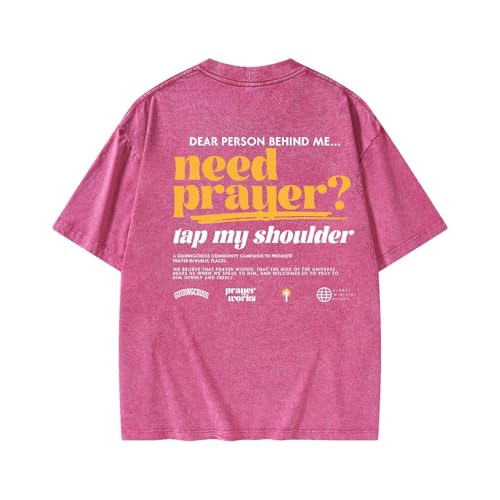 Graphic Tees Summer Women Men Cotton Novelty Oversized Crew Neck Prayer in Bible Christian Washed T-Shirt - Main Image