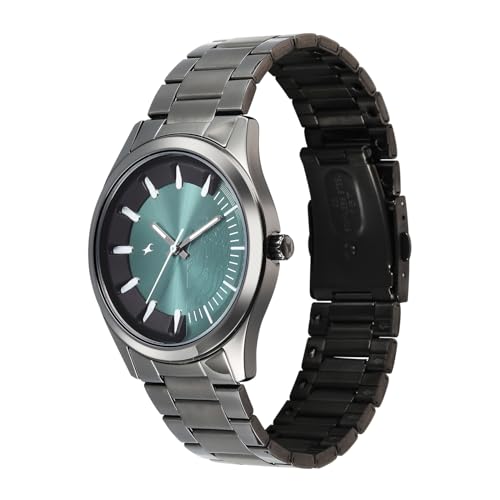 Image of Fastrack Wild Poison Dart Frogs Green Dial IP Gun Sheet Metal Strap Watch for Men - 3317QM03