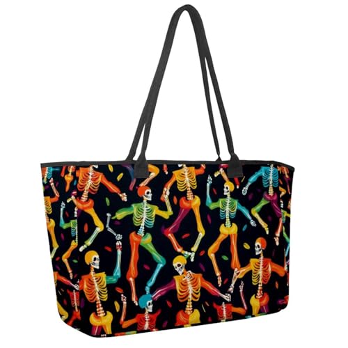 Large Beach Bag for Women, Blue Butterfly Flowers Travel Tote with Pockets Waterproof Shoulder Handbag