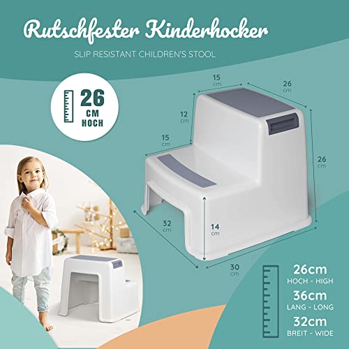 Premium Tritthocker von BEARTOP | sehr stabil (bis zu 100kg) | mit 2 Stufen | Anti-rutsch-Beschichtung | 26cm hoch | Kinderhocker, Kindertritt, Trittschemel | Zufriedenheitsgarantie (3 Jahre)* Grau