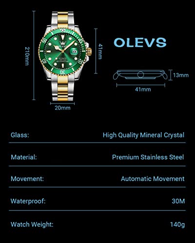 Image of OLEVS Men Watches Stainless Steel Chronograph Watch, Large Wrist Analog Quartz Watch, Fashion Waterproof Diamond Roman Numerals Dress Watches for Men, Gold /Black /White /Blue /Grey Dial