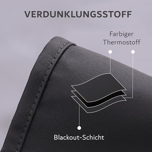 Praktisches Set ohne Bohren: 2x Vorhang + 1x Klemmstange silber 70-120 cm + 2x Raffhalter mit Magnet blickdicht & verdunkelnd, als Raumteiler, Fenster & Tür Anthrazit Thermovorhang 175x135cm