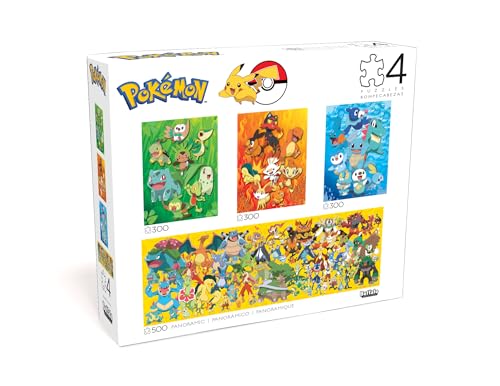Buffalo Games - Pokémon First Partner - Puzzle Multipack 4 unidades, 1000 piezas, para adultos, hecho en USA, cartón reciclado, incluye póster, arte para enmarcar miniatura 1