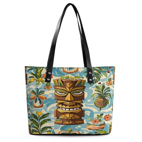 Sac fourre-tout vintage pour femme en cuir grand format motif Aloha Tiki