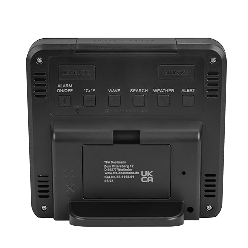 Foto von TFA Dostmann digitale Funk Wetterstation SKY, 35.1152.01, mit Außensensor, Temperatur & Luftfeuchtigkeit innen/außen, Wettervorhersage, Höchst- und Tiefstwerte, Funkuhr, 123 x 52 x 117 mm, schwarz