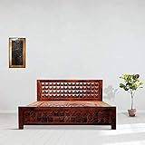 Craftswood Wooden King Size Double Bed Without Storage Bed in Natural Wood with Honey Oak Finished