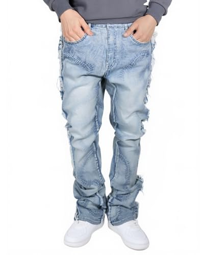 Stacked Flare Jeans Men Slim Fit Distressed Stretch Hip Hop Jeans Straight Leg Y2k Embroidery Aesthetic Denim Pants4