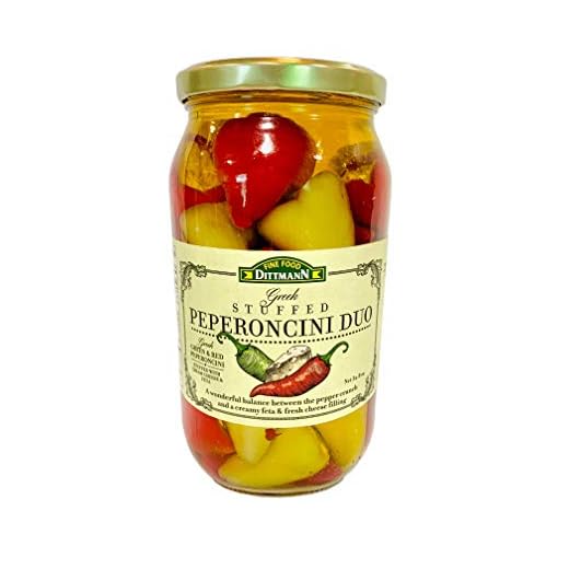 Greek Stuffed Peperoncini Duo - Greek Green and Red Peperoncini Stuffed with Cream Cheese and Feta 32.80oz