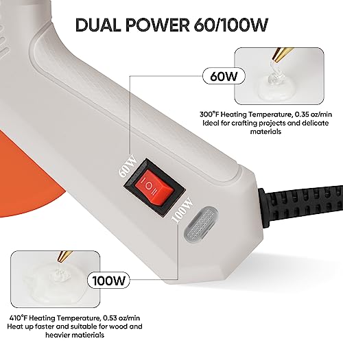 Image of ROMECH Full Size Hot Glue Gun with 60 /100W Dual Power and 21 Hot Glue Sticks (7 /16 inch), Fast Preheating Heavy Duty Industrial Gluegun with Storage Case for Crafting, DIY and Repairs (White)