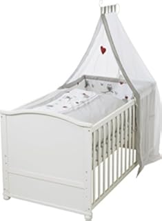 roba Komplettbett Set 'Adam & Eule', Babybett weiß inkl. Bettwäsche, Himmel, Nest, Matratze, Kombi Kinderbett 70x140cm umbaubar zum Junior Bett