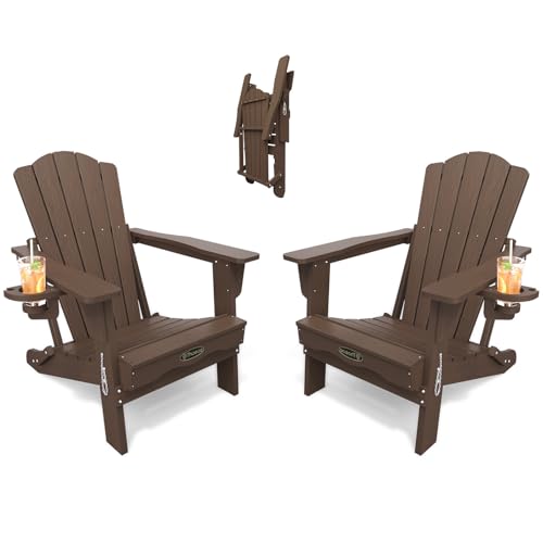 THOEOE Folding Adirondack Chair Set of 2, HDPE Plastic Patio Chairs