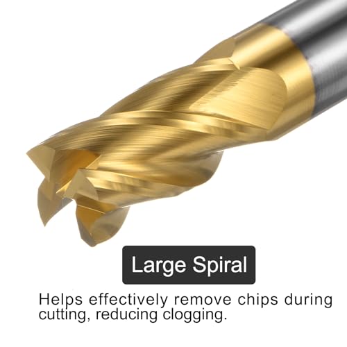 Image of uxcell Carbide Square End Mill, 5 /8 inch Diameter TiSiN Coated 4 Flutes Milling Bit Cutter, for Hardened Steel Stainless Steel Cast Iron, 5 /8 inch Shank 1-1 /4 inch Cut Length 3-1 /2 inch Long HRC55