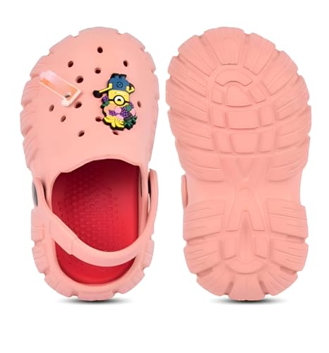 Image of GIMME ! Little Monkey, Toddler Clogs Slippers, 12 Months to 6 Years, Baby Boy, Waterproof, Lightweight, Cute Cartoon Fun Charms, Pink, Non-Slip Sole