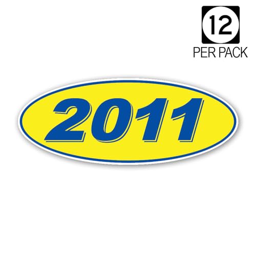 Oval Model Year Car Dealer Window Stickers - Blue and Yellow - Auto Dealerships - 12 per Pack - Durable and Weatherproof (2011)