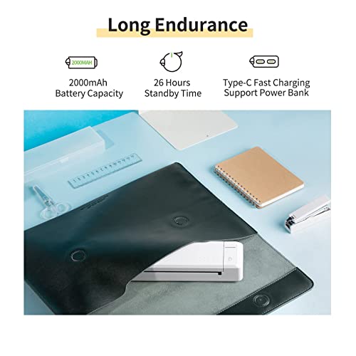 Image of Portable Wireless Letter Printer for Travel, Bluetooth Thermal Inkless Small Printer, Support A4 Paper, Work with Laptop Phone and Pad (White)
