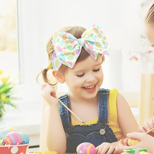 YanJie 7" Easter Baby Girl Bows Egg Headband Easter Hair Bows large Easter Baby Headband Toddler Girls Hair Accessories Infant Bow Pink Purple2