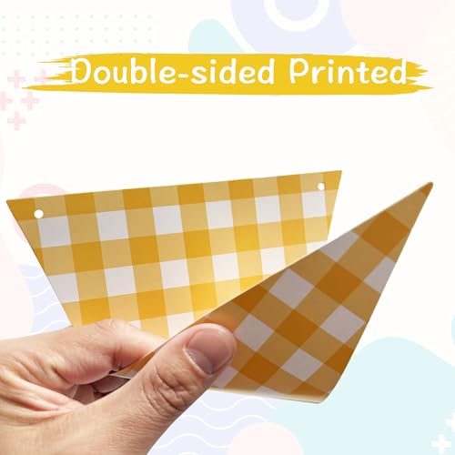 Image of VILIFEVER Yellow Gingham Banner for Picnic, BBQ Party Decorations | Yellow and White Checkered Garland Bunting Flags, Lemon Decorations, Yellow Party Decorations for Birthday, Baby Shower
