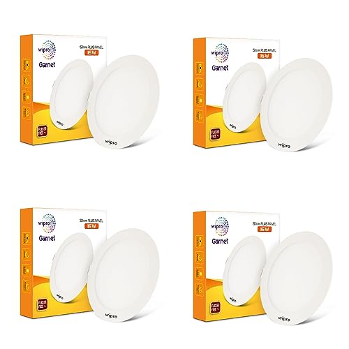 Image of wipro Garnet 16W Round LED Slim Plus Panel | Warmwhite Light(2700K)| Ultra-Slim Design | Aluminium Housing | Flicker Free Design | Recessed Down Light for False Ceiling |Cutout - 100mm |Pack of 4