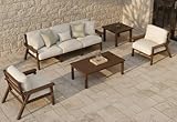Patio Kingdom 7 Piece Patio Conversation Sets, Outdoor Couch with Washable Thick Beige Cushions, HDPE Patio Furniture Set, Outdoor Sectional Furniture for Backyard, Deck, Lawn, Porch (Brown Frame)