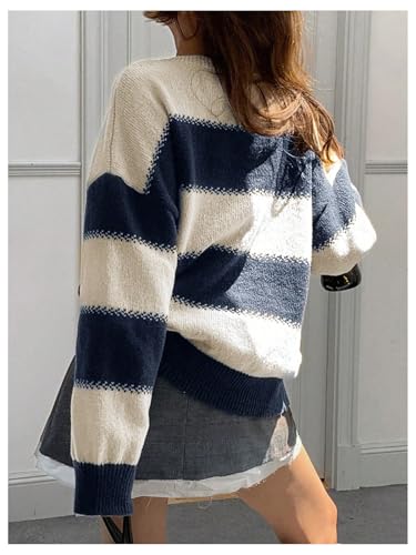 Verdusa Women's Old Money Clothes Pullovers Sweaters Striped Color Block Sweater Long Sleeve Knit Tops2