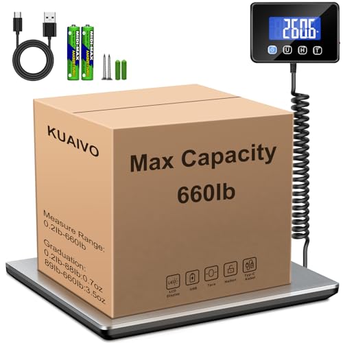 Image of KUAIVO Shipping Scale, 660lbs Heavy Duty Digital Postal Scale for Packages, 0.7oz High Accurate Postage Scale for Small Business, Luggage, Home Use, Battery & Charging Cable Include