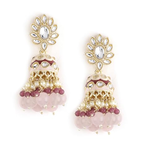 Image of Rubans Jhumka Earrings Kundan and Pearl Traditional Festive Jewellery Gift for Women & Girls
