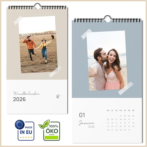 Pastell farbener Bastelkalender 2026 [Langes Format] Fotokalender 2026 Zum Selbstgestalten Foto Kalender 2026 Selbst Gestalten DIY Kalender für deine kreativen Foto-Momente 39 cm x 22 cm