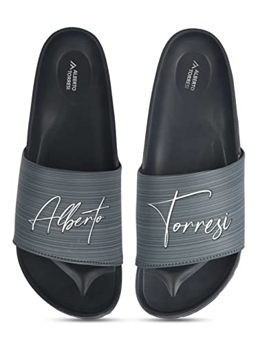 Image of ALBERTO TORRESI Synthetic Blue Slides Slippers for Men