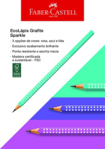 Ecolápis Grafite Sparkle Azul, Faber-Castell, SPKAZ, Ecolápis, 12 Unidades