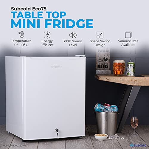 Subcold Eco75 Mini Fridge White TableTop Model CounterTop Fridge Solid Door with Chiller