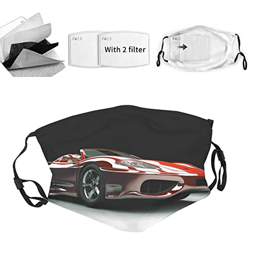VeJerKK Cars Washable Reusable Stylish Face Mask For Women,Automotive Industry Theme,With 5-Layer Filter Cute Pattern Cloth Face Mask,Red Black