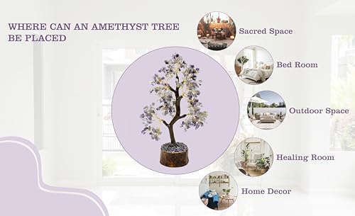Image of Amethyst Crystal Tree (300 Beads) | Handmade Home Decor Bonsai | Vastu & Feng Shui Gift Item | Healing Crystals Tree for Home Decoration, Spiritual Gifts | Size 9-10 Inch