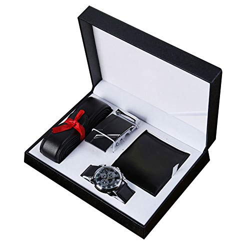 Preisvergleich Produktbild SADA72 Herren-Armbanduhr, Kunstleder, Quarz, analog, mit Gürtel, Geldbörse, Geschenk-Set (schwarz)